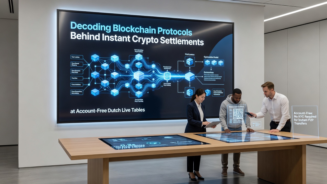 Live casino tafel met digitale overlay van blockchain transacties en crypto iconen