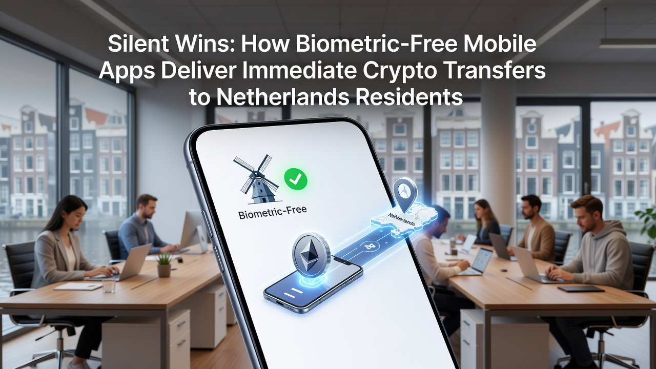 Biometrie-vrije mobiele app interface met crypto-overdracht naar Nederlandse gebruiker